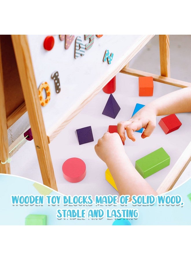 Deekin 18 Pcs 3D Shapes Geometric Solids Wooden Large Size Colorful Geometric Shapes Blocks Set Montessori Learning Toys Multicolored Pattern Blocks Solid for Preschool Elementary Home School Supplies - Image 5