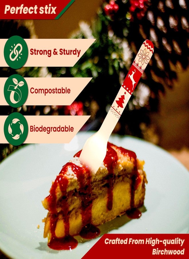 Perfect Stix شوكة خشبية مثالية للتخلص منها بتصميم عيد الميلاد. عبوة تحتوي على 50 قطعة. الألوان هي الأحمر والأخضر. شوكات خشبية مطبوعة بطول 6 بوصات. - Image 5
