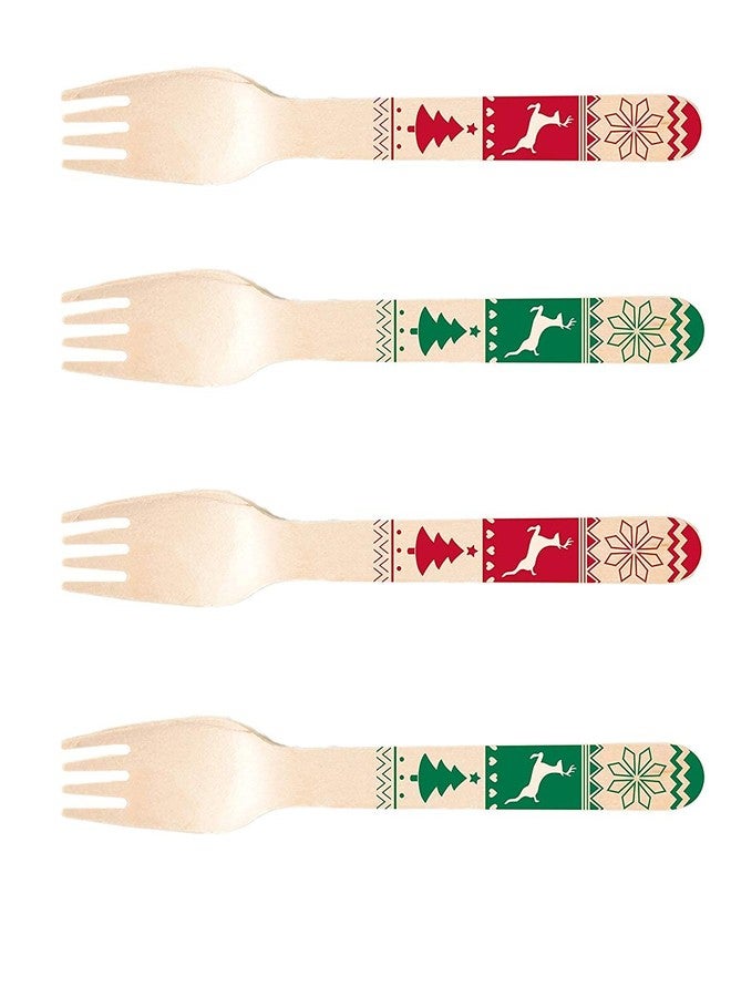 Perfect Stix شوكة خشبية مثالية للتخلص منها بتصميم عيد الميلاد. عبوة تحتوي على 50 قطعة. الألوان هي الأحمر والأخضر. شوكات خشبية مطبوعة بطول 6 بوصات. - Image 1