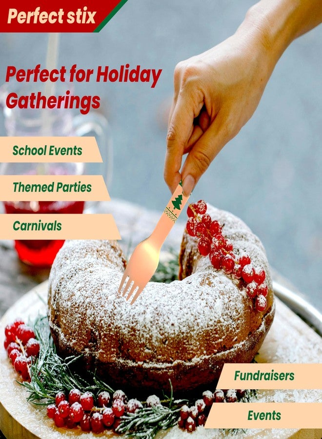 Perfect Stix شوكة خشبية مثالية للتخلص منها بتصميم عيد الميلاد. عبوة تحتوي على 50 قطعة. الألوان هي الأحمر والأخضر. شوكات خشبية مطبوعة بطول 6 بوصات. - Image 3