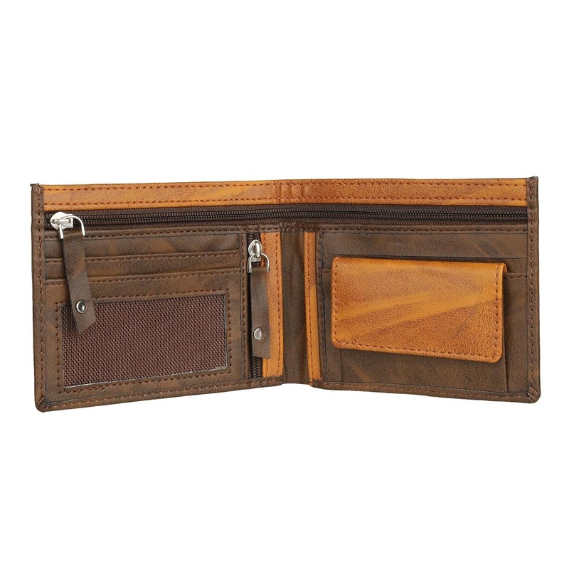 SAMTROH Double Zipper Pu Leather Wallet for Men | 3 Card Slots | 2 Secret Compartments | 2 Currency Compartments | 1 Coin & Zip Pocket (Brown in Tan) - Image 2
