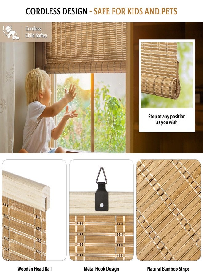 LazBlinds Cordless Bamboo Blinds, Roll Up Shades for Windows, Light Filtering Hanging Window Blinds, Bamboo Shades for Patio Indoor/Outdoor Porch, 35'' W x 72'' H, Brown206 - Image 2