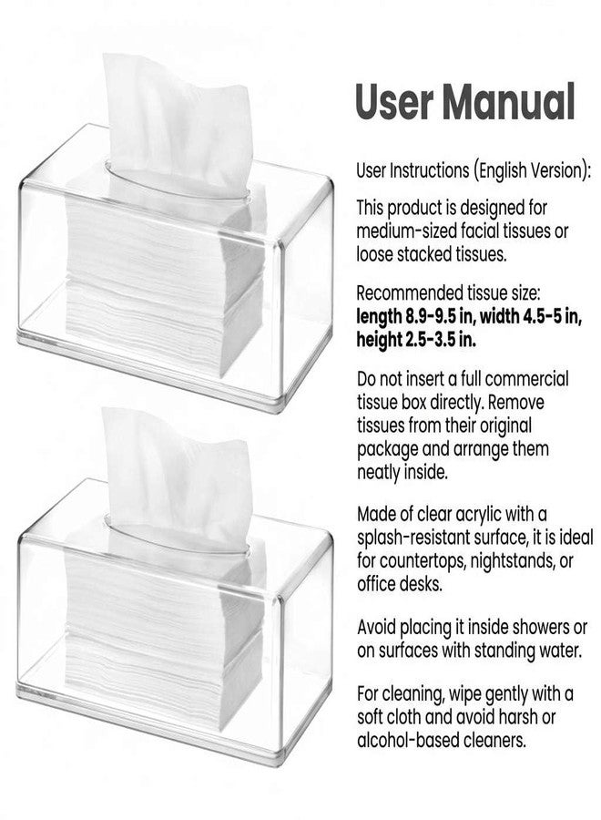 QWORK Acrylic Tissue Box Holder 10.2"x5.5"x4.3" - Clear Rectangular Organizer for Bathroom, Bedroom & Office, 2 Pack - Image 3