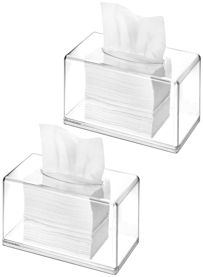 QWORK Acrylic Tissue Box Holder 10.2"x5.5"x4.3" - Clear Rectangular Organizer for Bathroom, Bedroom & Office, 2 Pack - Image 1