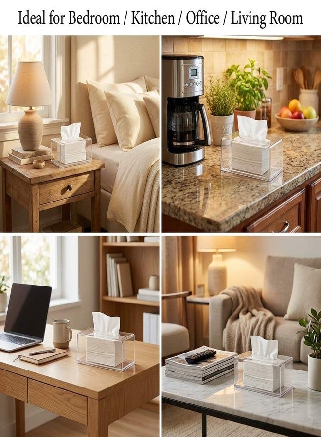 QWORK Acrylic Tissue Box Holder 10.2"x5.5"x4.3" - Clear Rectangular Organizer for Bathroom, Bedroom & Office, 2 Pack - Image 5