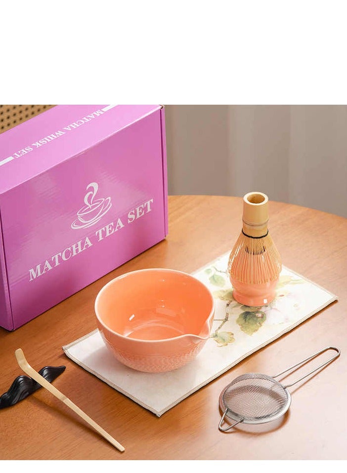 جوسكوين طقم خفاقة الماتشا الوردية للسيدات، 7 قطع، يشمل طقم الماتشا: وعاء الماتشا، خفاقة بامبو للماتشا، مغرفة، منخل شاي من الفولاذ المقاوم للصدأ، حامل خفاقة، طقم خفاقة الماتشا، وماكينة تحضير شاي الماتشا الأخضر - Image 4