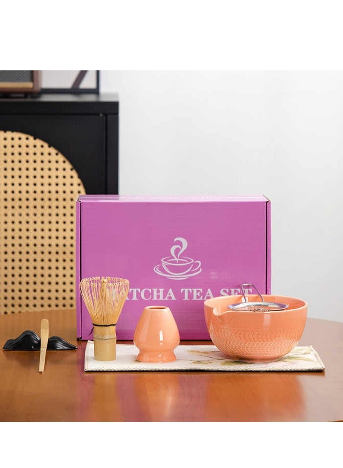 جوسكوين طقم خفاقة الماتشا الوردية للسيدات، 7 قطع، يشمل طقم الماتشا: وعاء الماتشا، خفاقة بامبو للماتشا، مغرفة، منخل شاي من الفولاذ المقاوم للصدأ، حامل خفاقة، طقم خفاقة الماتشا، وماكينة تحضير شاي الماتشا الأخضر - Image 2