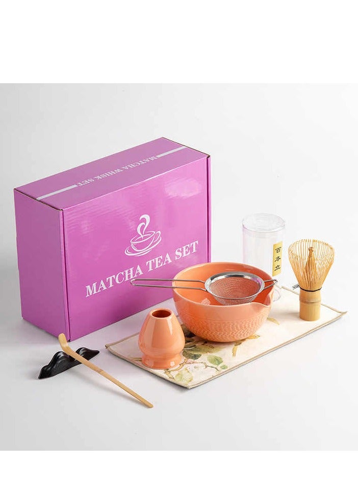 جوسكوين طقم خفاقة الماتشا الوردية للسيدات، 7 قطع، يشمل طقم الماتشا: وعاء الماتشا، خفاقة بامبو للماتشا، مغرفة، منخل شاي من الفولاذ المقاوم للصدأ، حامل خفاقة، طقم خفاقة الماتشا، وماكينة تحضير شاي الماتشا الأخضر - Image 5