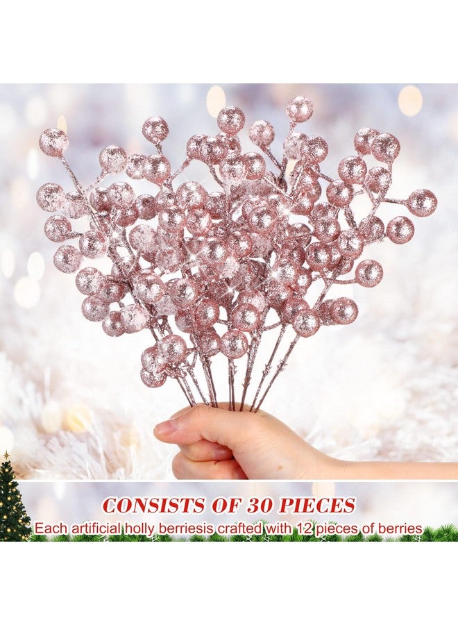Geosar Geosar 30 Pieces Artificial Christmas Berry Picks with Snowflake Glitter Artificial Holly Berry Stems for Christmas Tree Ornaments Vases DIY Crafts Home Wedding Party Holiday Decor(Rose Gold)  - Image 2