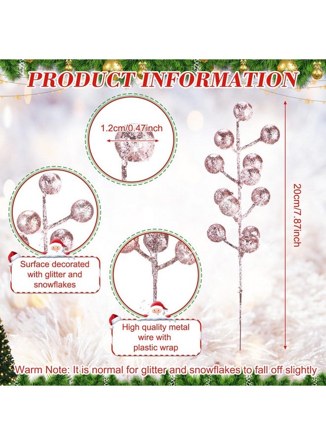 Geosar Geosar 30 Pieces Artificial Christmas Berry Picks with Snowflake Glitter Artificial Holly Berry Stems for Christmas Tree Ornaments Vases DIY Crafts Home Wedding Party Holiday Decor(Rose Gold)  - Image 3