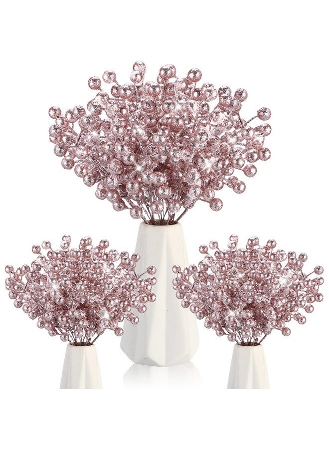 Geosar Geosar 30 Pieces Artificial Christmas Berry Picks with Snowflake Glitter Artificial Holly Berry Stems for Christmas Tree Ornaments Vases DIY Crafts Home Wedding Party Holiday Decor(Rose Gold)  - Image 1