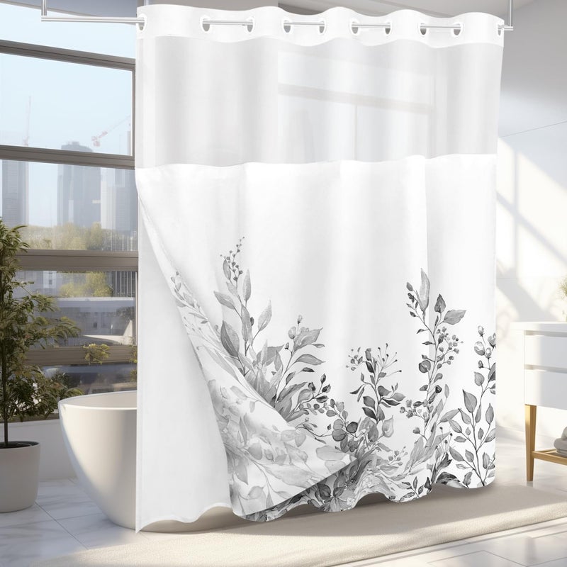 Tititex No Hooks Snap in Liner Gray Eucalyptus Leaves Startain Stain Sets Hotel Luxury Double Place Flace & SEED-SEPRING WINDOW BATHERATION - Image 2
