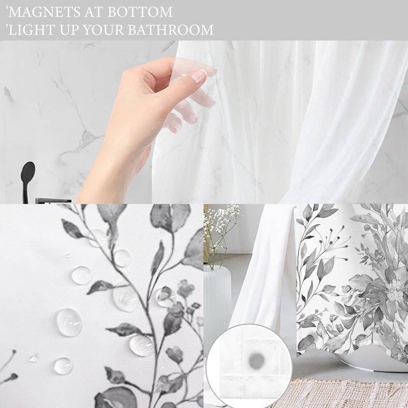 Tititex No Hooks Snap in Liner Gray Eucalyptus Leaves Startain Stain Sets Hotel Luxury Double Place Flace & SEED-SEPRING WINDOW BATHERATION - Image 4