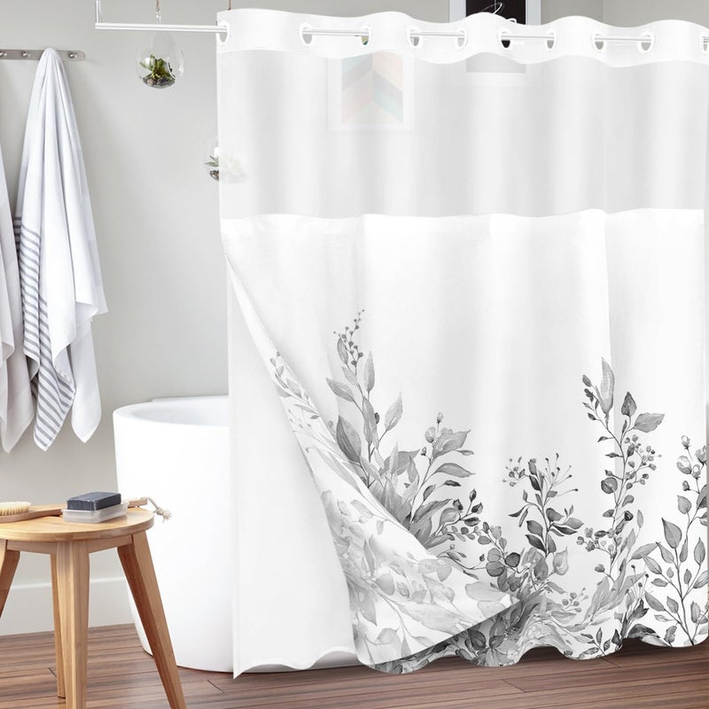 Tititex No Hooks Snap in Liner Gray Eucalyptus Leaves Startain Stain Sets Hotel Luxury Double Place Flace & SEED-SEPRING WINDOW BATHERATION - Image 1