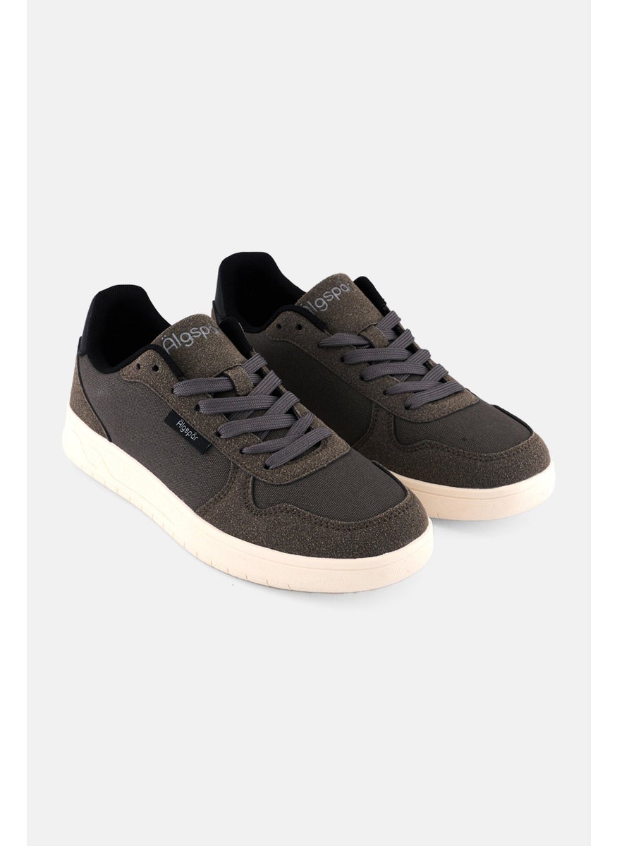 Algspar Men Brand Logo Lace Up Shoes, Dark Grey  - Image 1