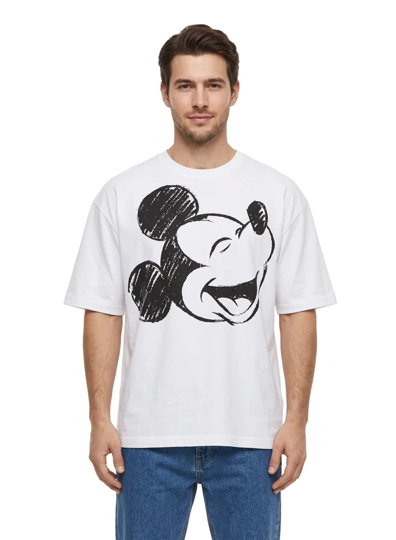 Disney Mickey Mouse Men’s Drop Shoulder T-Shirt | Oversized Graphic Print Casual Crew Neck Cotton Tee