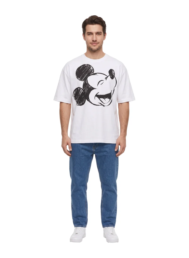 Disney  Disney Mickey Mouse Men’s Drop Shoulder T-Shirt | Oversized Graphic Print Casual Crew Neck Cotton Tee for Men | Best Price UAE