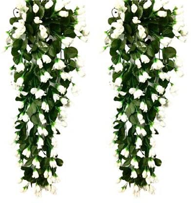 Generic VIMIFORYOU Artificial Hanging Rose Garlands Artificial Rose Flowers Vines for Home Dcor Party Dcor Special Occasion Dcor Pack of 2 35 Inch White  - Image 1