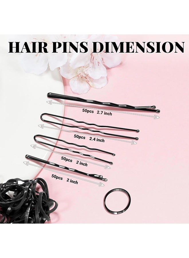 MXN 415 Pcs Hair Pins Kit with Case Box - 200 Pcs U Shaped Pins & Elastic Hair Ties, Long Hair Bobby Pins for Daily Styling and Hair Design, Great for All Hair Types(Black) - Image 3