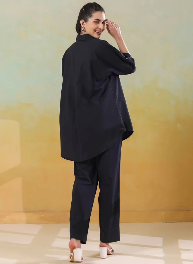 sanskrutihomes Sanskrutihomes Embroidered Spread Collar Cotton Shirt with Trousers Set