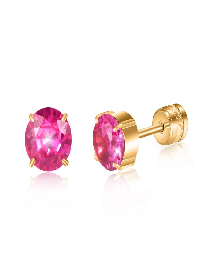 Hopply Hypoallergenic G23 Implant Grade Pure Titanium Screw Back Earrings, 20G Flatback 5A Cubic Zirconia Earrings Double Side Studs, Suitable for Women Men Sensitive Ears Piercing Sleeper Jewelry (Rose Red CZ-6MM) - Image 1