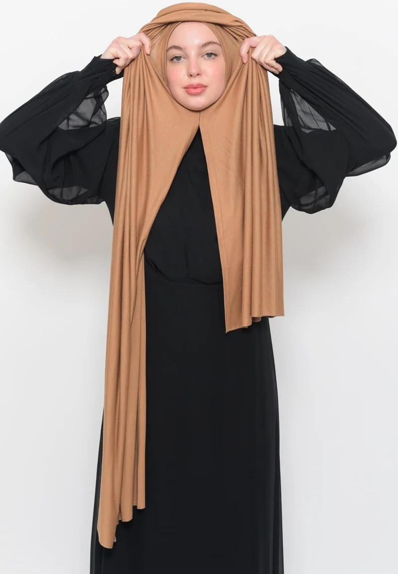 Altobeh Ready Practical Interlocking Luxury Organic Plain Combed Cotton Shawl Cross Aligned - Dark Beige