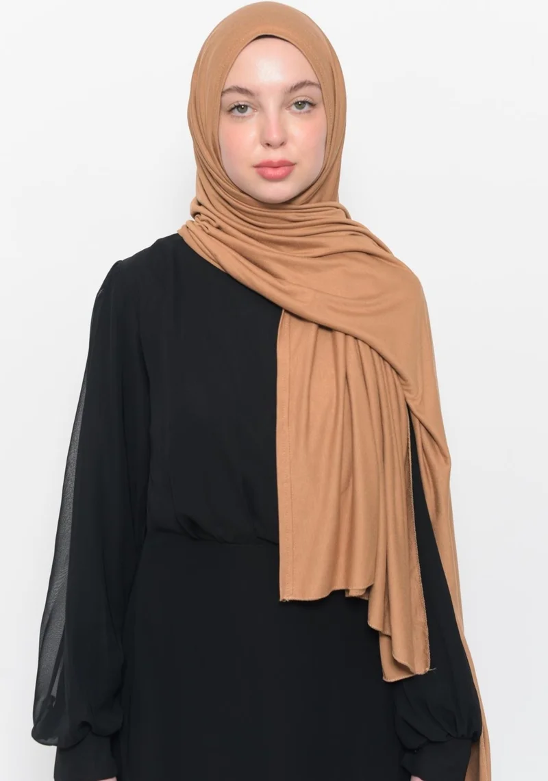 Altobeh Ready Practical Interlocking Luxury Organic Plain Combed Cotton Shawl Cross Aligned - Dark Beige