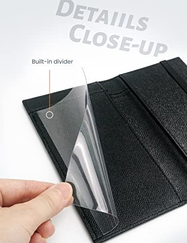Yarnic Checkbook Cover for Personal Checkbook, Checkbook Holder with Pen Holder & Built-in Clear Plastic Divider for Duplicate Checks (Black) - Image 4