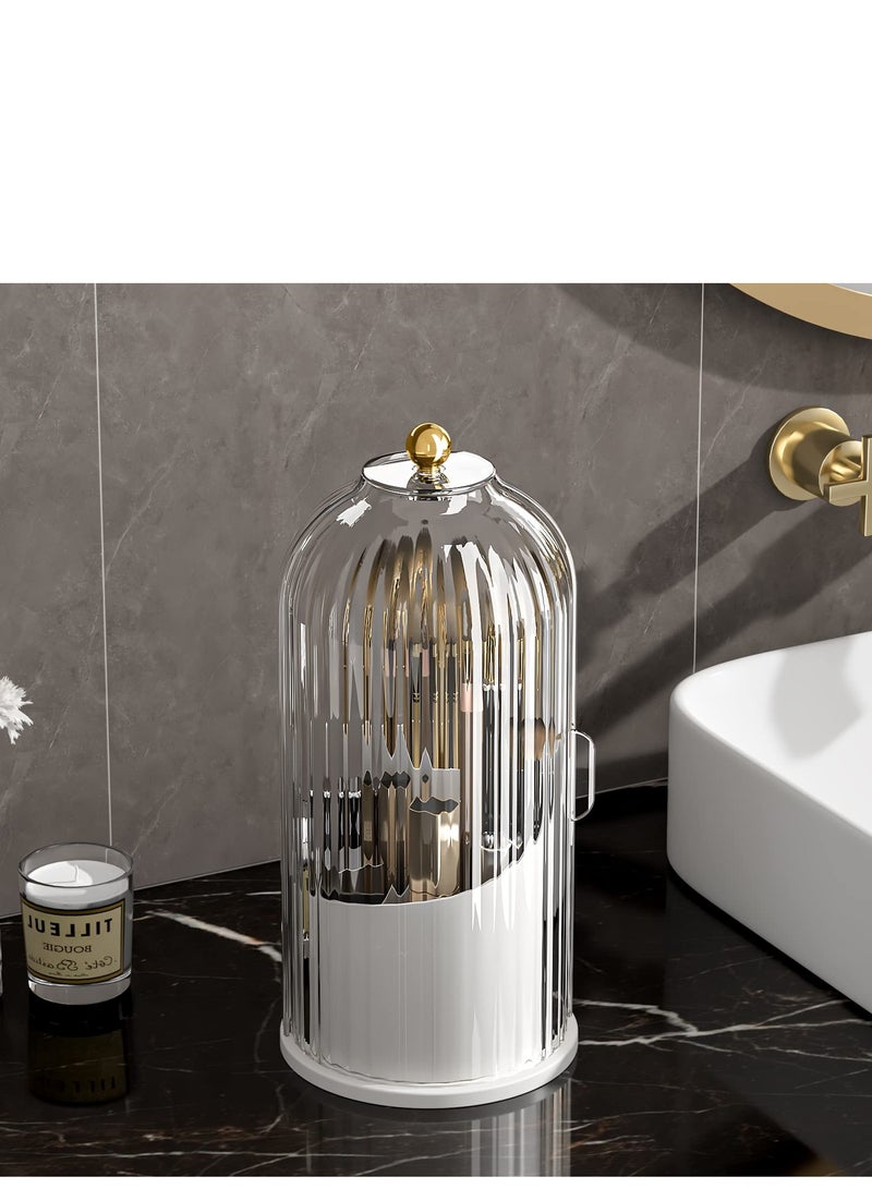 SYOSI حاملات فرش المكياج، مع غطاء، منظم فرش مكياج شفاف، حاوية فرش مكياج دوارة مضادة للغبار مع غطاء أكريليك شفاف، لأحمر الشفاه، طاولة الحمام، خزانة (شفاف) - Image 1