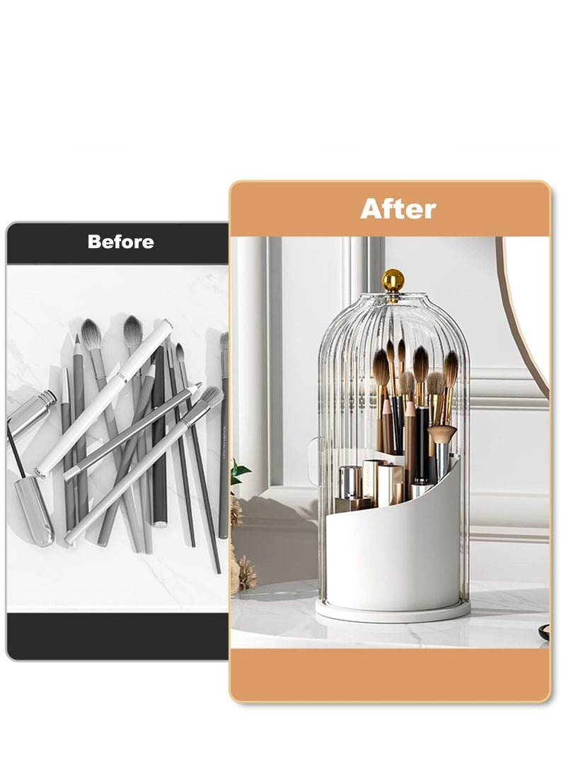 SYOSI حاملات فرش المكياج، مع غطاء، منظم فرش مكياج شفاف، حاوية فرش مكياج دوارة مضادة للغبار مع غطاء أكريليك شفاف، لأحمر الشفاه، طاولة الحمام، خزانة (شفاف) - Image 3