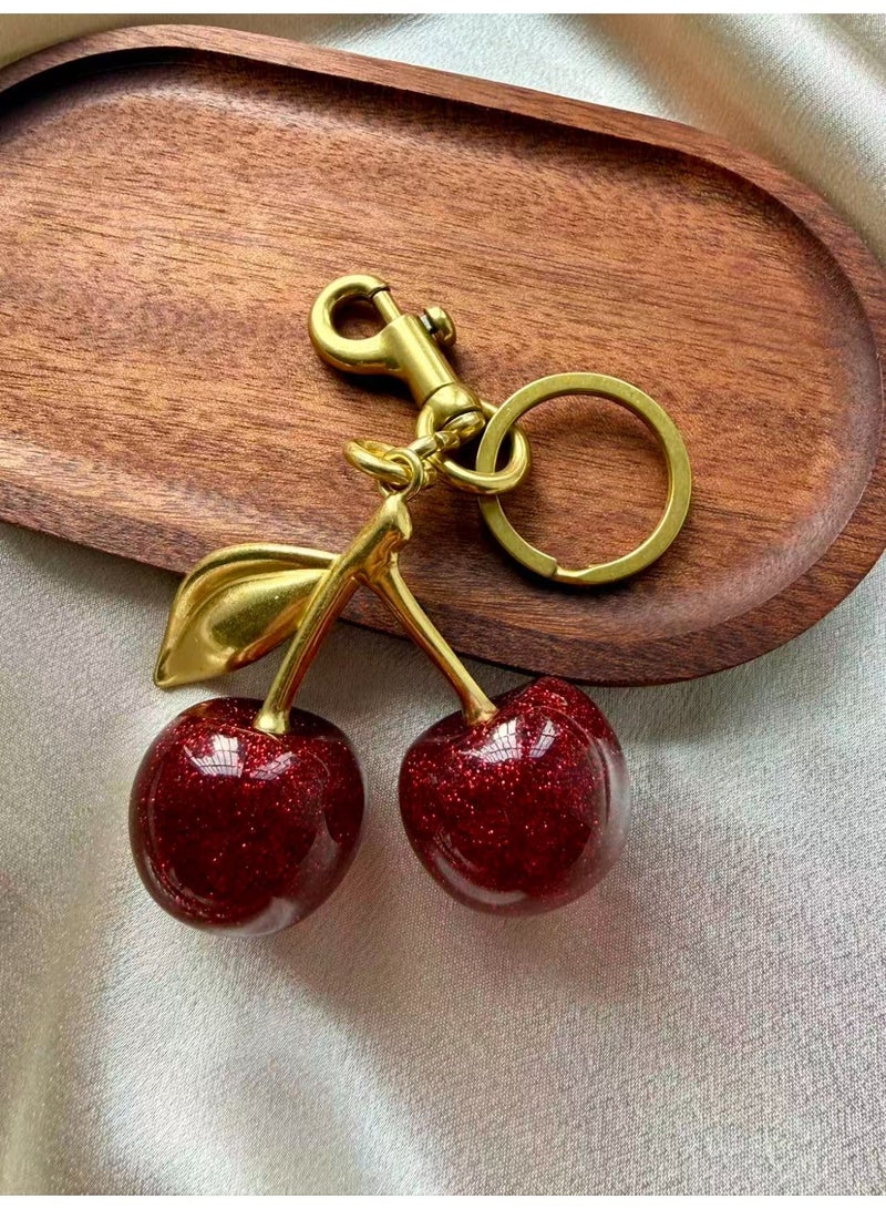 Creative Realistic Cherry Keychain, Sparkling Bag Charm, Women’s Fashion Keyring, Elegant Gift - Image 4