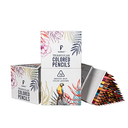 PARROT Premier 72ct Wooden Colored Pencils Soft Core TriangularShaped PreSharpened for Artists Adult Kids Coloring Book Perfect for Drawing Coloring Blending and Shading - Image 1