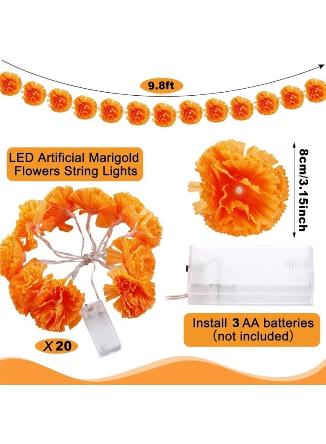 Home Care 20 Lights Orange Chrysanthemum Flower Garland â€“ 3 m Battery-Powered Marigold Wreath with Lights | Perfect for Day of the Dead, Diwali, Wedding, Halloween, Christmas & Holiday Home Party Decorations - Image 4