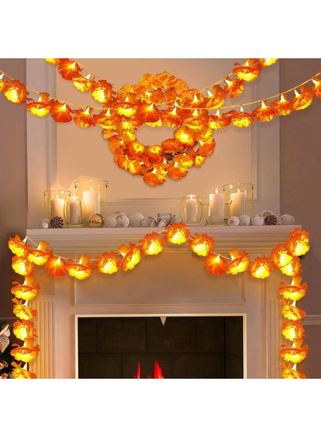 Home Care 20 Lights Orange Chrysanthemum Flower Garland â€“ 3 m Battery-Powered Marigold Wreath with Lights | Perfect for Day of the Dead, Diwali, Wedding, Halloween, Christmas & Holiday Home Party Decorations - Image 1