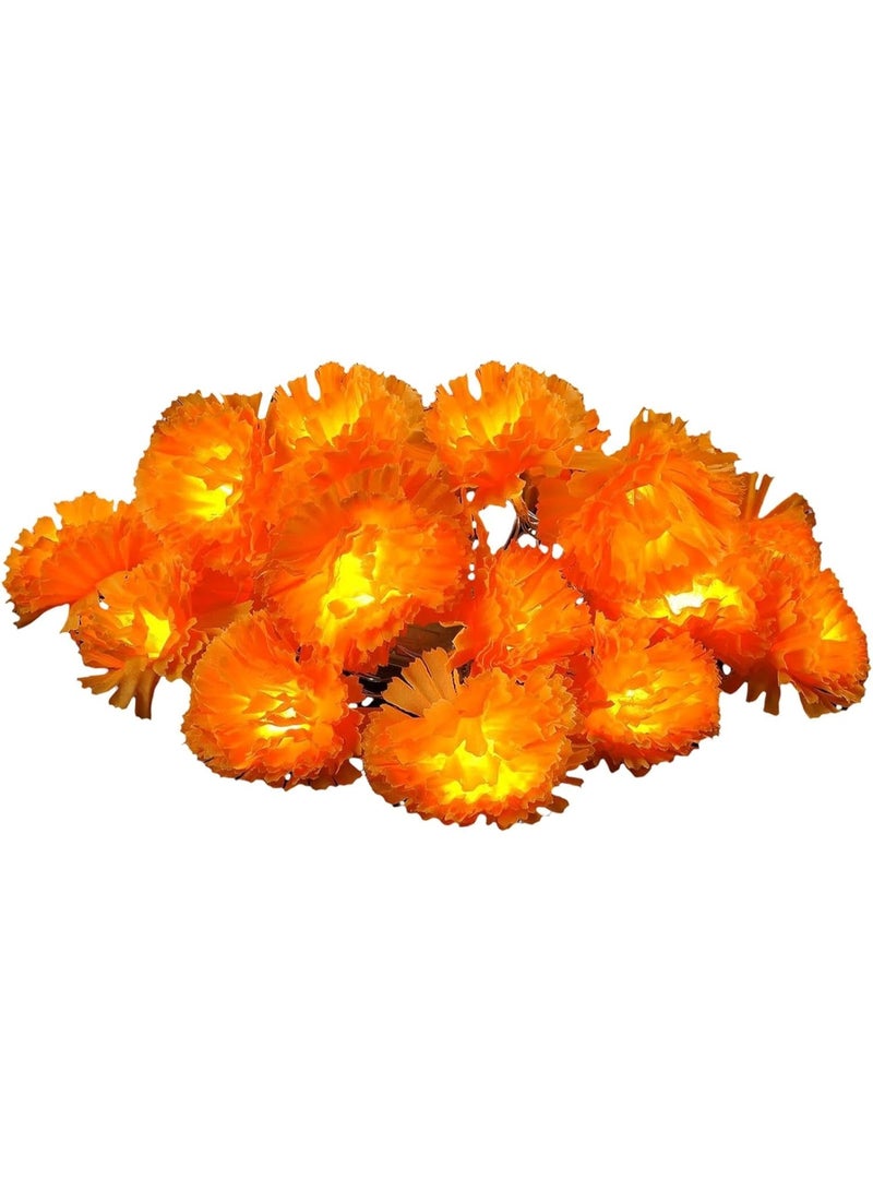 Home Care 20 Lights Orange Chrysanthemum Flower Garland â€“ 3 m Battery-Powered Marigold Wreath with Lights | Perfect for Day of the Dead, Diwali, Wedding, Halloween, Christmas & Holiday Home Party Decorations - Image 2