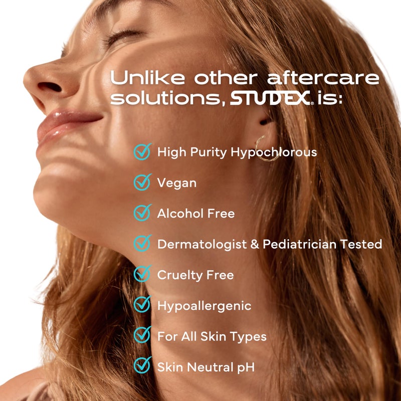 Studex Advanced 2-in-1 Piercing Aftercare & Cleanser â€“ Hypochlorous Spray for Body and Ear Piercing, Hypoallergenic Formula for Sensitive Skin (3.4oz) - Image 4