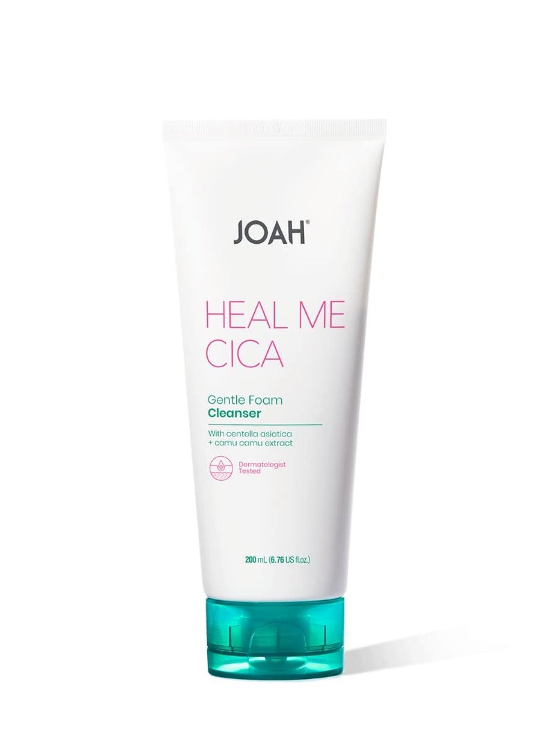 JOAH Heal Me CICA Gentle Foam Cleanser, Korean Skin Care Face Wash with Centella Asiatica and Camu Camu Extract, Suitable for Sensitive Skin, pH Balanced, Cruelty-Free, 6.76 oz, White