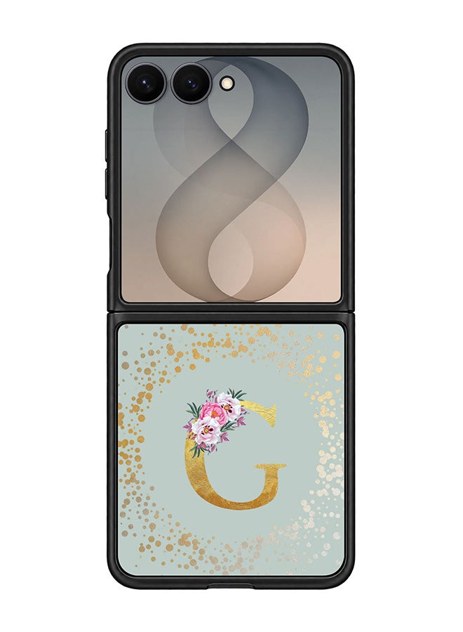 Stylizedd Rugged Case for Samsung Galaxy Z Flip8- Slim Fit Hybrid Rubber Cover Floral Monogram - G (Light Grey)