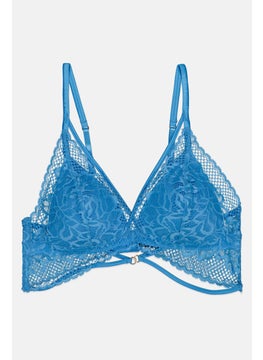 UNDIZ Women Padded Textured Bra, Blue  - Image 1