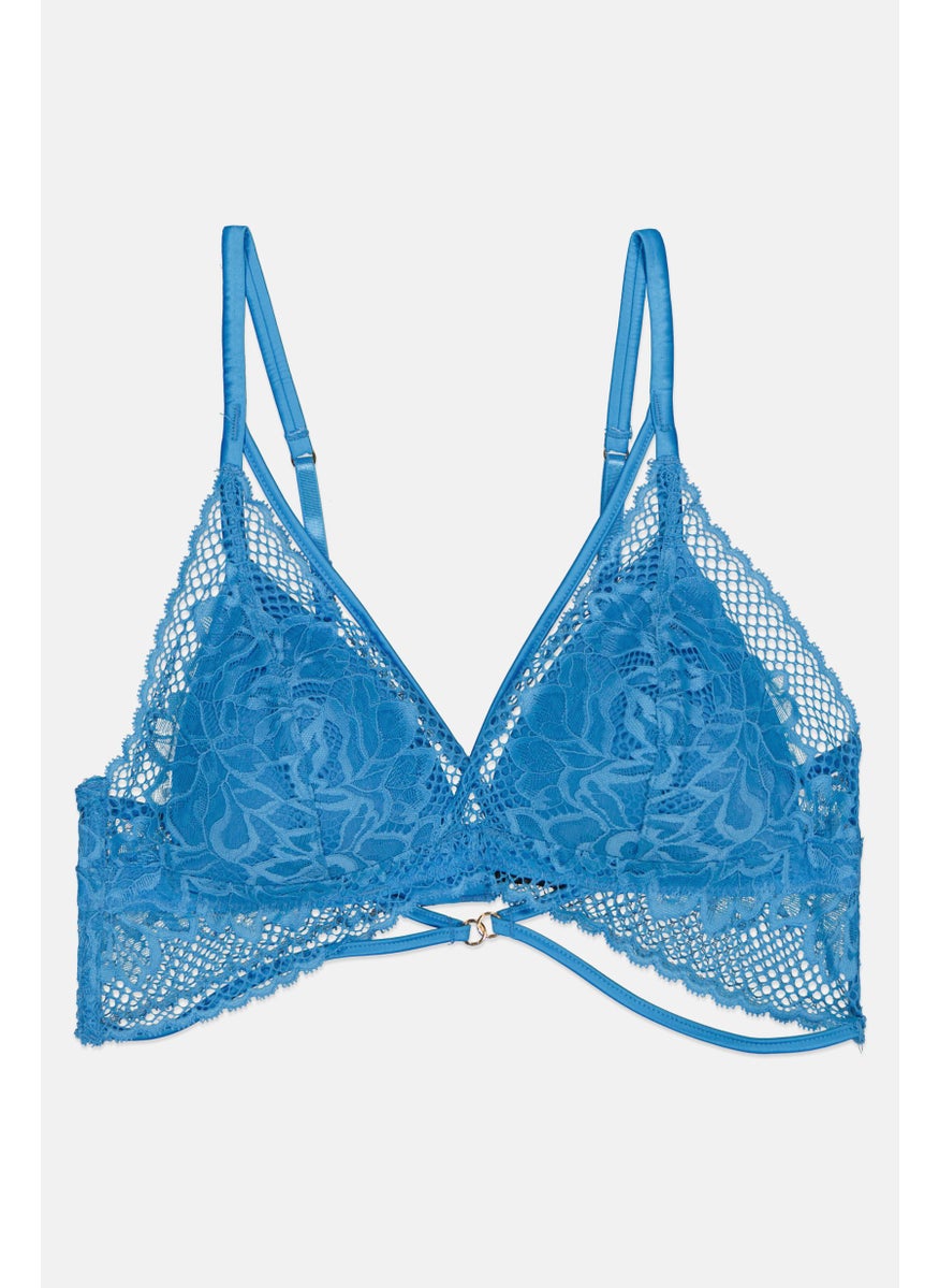 UNDIZ Women Padded Textured Bra, Blue  - Image 1