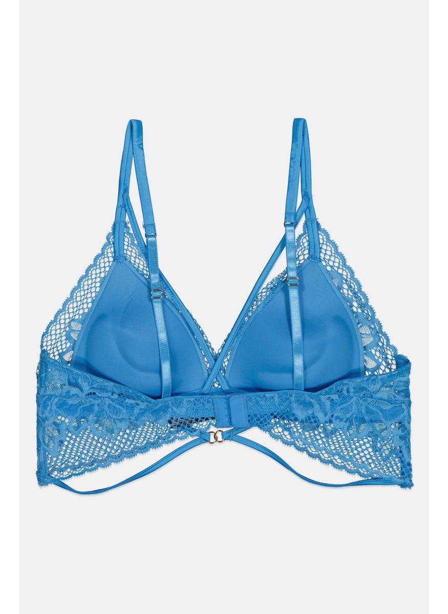 UNDIZ Women Padded Textured Bra, Blue  - Image 2