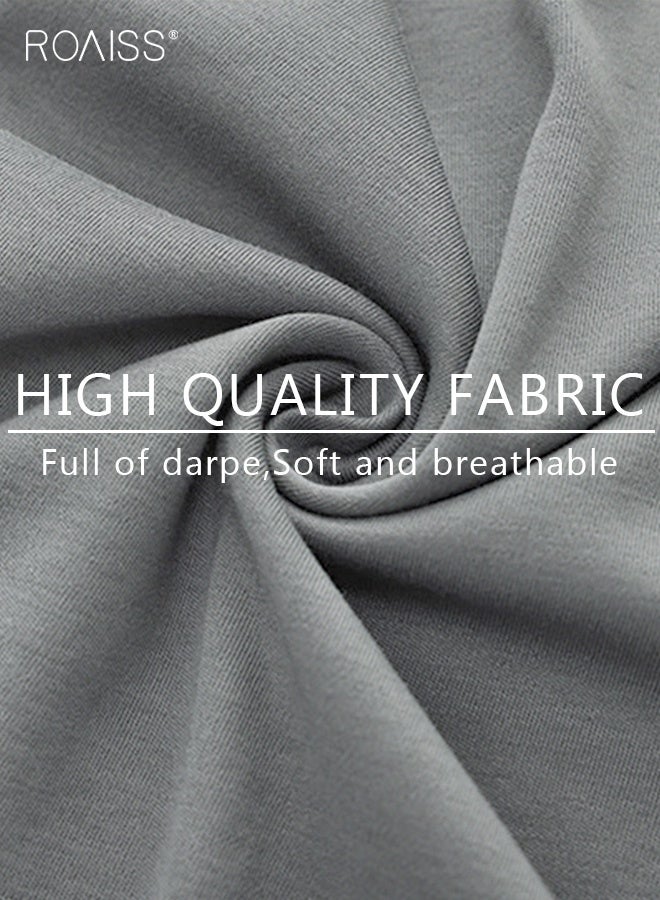 رويس طقم ملابس نوم رجالي مكون من قطعتين بأكمام قصيرة وشورت، بيجامات مودال فضفاضة ومريحة، ملابس منزلية، قماش لطيف على البشرة، تصميم ناعم ومتعدد الاستخدامات، رمادي - Image 3