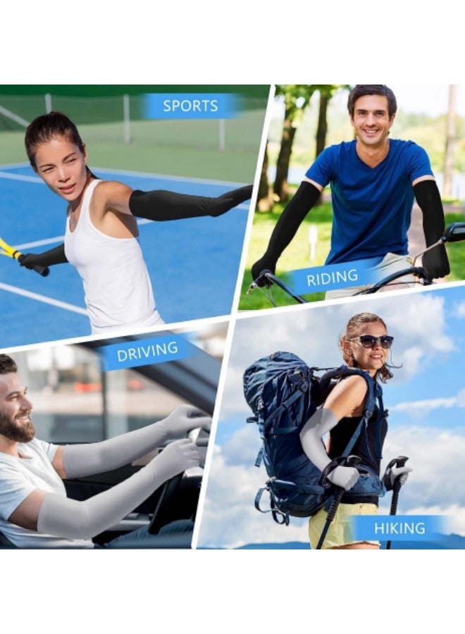 Women UV Sun Protection Gloves, 2 Pairs Women Long Sun Protection Gloves, Women's Sunblock Driving Gloves, Women Non-Slip Sunblock Driving Cycling Gloves, for Summer Outdoor Sports(Black, Gray)