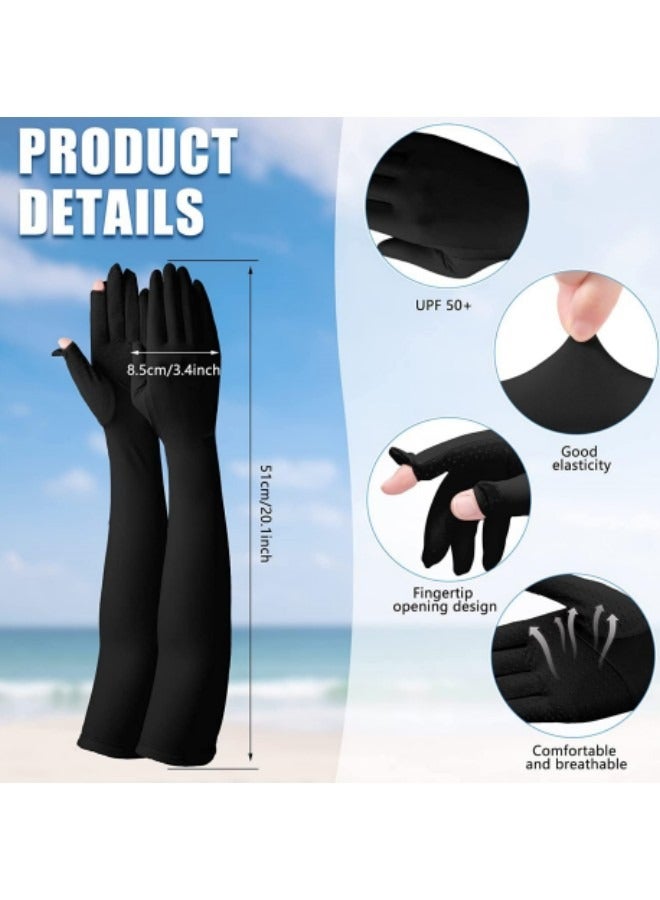 GGEROU Women UV Sun Protection Gloves, 2 Pairs Women Long Sun Protection Gloves, Women's Sunblock Driving Gloves, Women Non-Slip Sunblock Driving Cycling Gloves, for Summer Outdoor Sports(Black, Gray)  - Image 2