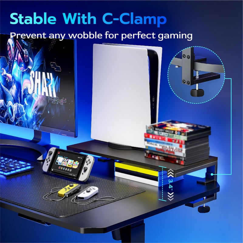 ARES WING 21.7 inches Desk Extender Shelf, 21.7"x 9.8" Versatile Clamp on Desk Shelf, Heavy Duty Desktop Organizer for Gaming and Office Accessories, Black - Image 2