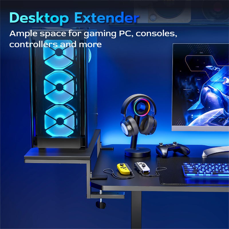 ARES WING 21.7 inches Desk Extender Shelf, 21.7"x 9.8" Versatile Clamp on Desk Shelf, Heavy Duty Desktop Organizer for Gaming and Office Accessories, Black - Image 3