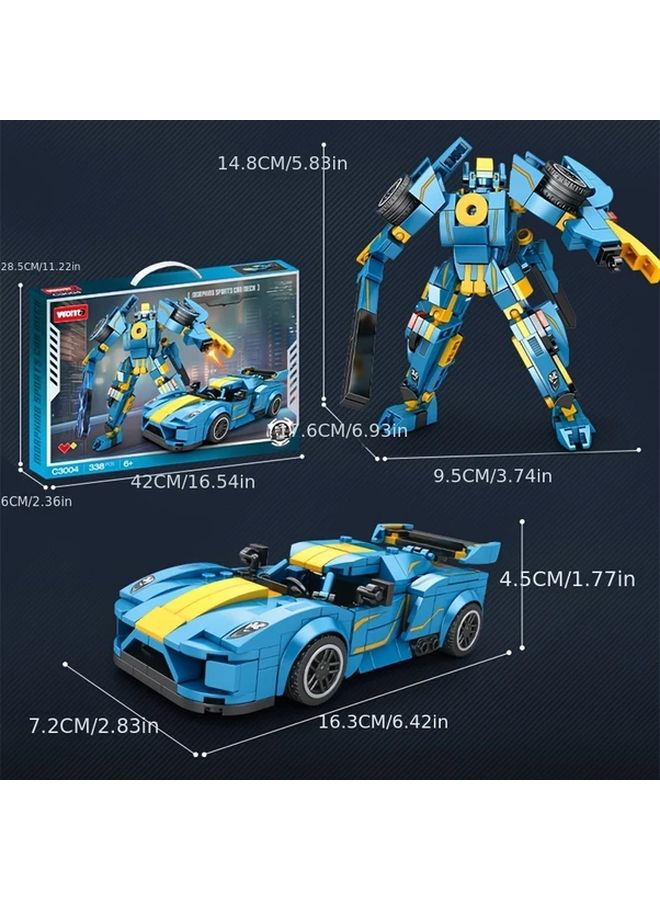Light Blue Transforming Autobot Suit 2 in 1 Robot Car Building Blocks 338 Pcs STEM Educational Toy Gift for Boys - Image 1