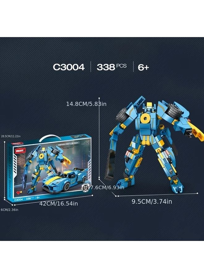 Light Blue Transforming Autobot Suit 2 in 1 Robot Car Building Blocks 338 Pcs STEM Educational Toy Gift for Boys - Image 4