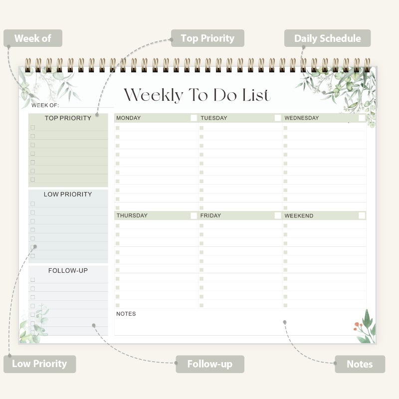 VALOME Weekly To Do List Notepad, Undated Planner with 52 Sheets (8.5''x11''), Desk Weekly Planner for Women & Man, Home School & Work - Image 2
