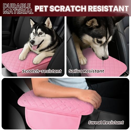 DSCARCovers Upgraded Car Center Console Cover Pink,Microfiber Leather Car Armrest Cover Cushion with 2 Storage Bags,Universal Car Armrest Storage Box Car Interior Accessories for Most Vehicles (Pink) - Image 4